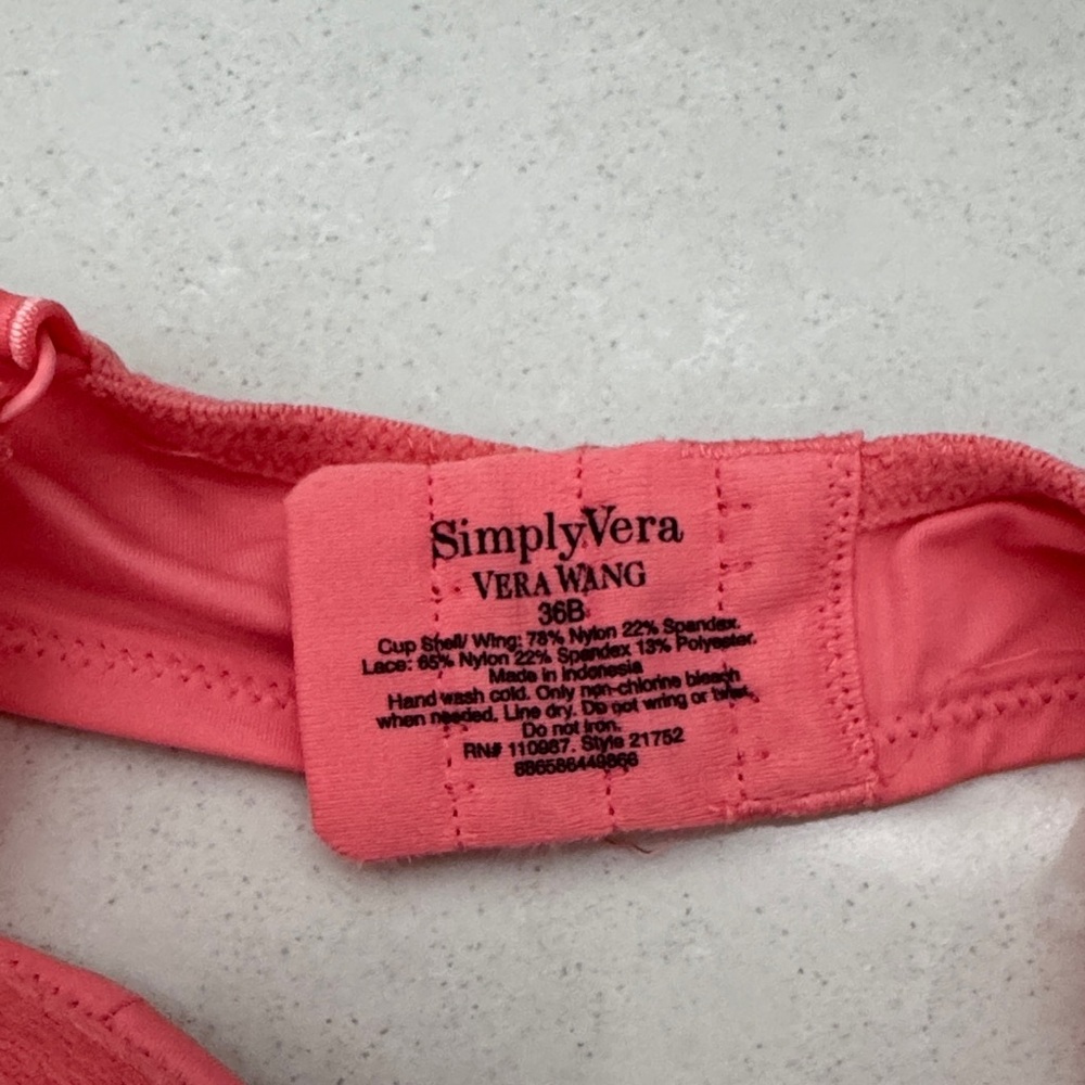 Simply Vera Vera Wang Coral Lace Trim Push Up Bra - Picture 2 of 4